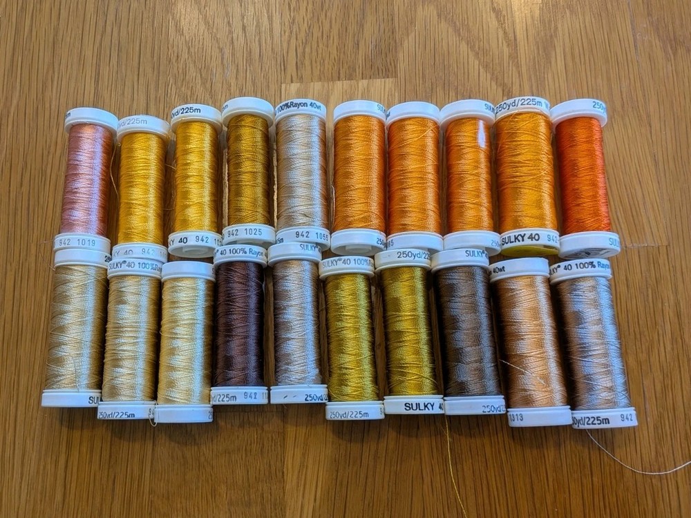 Sulky Thread 40 Wt Rayon • Golds Oranges Browns•  20 Partial Spools lot