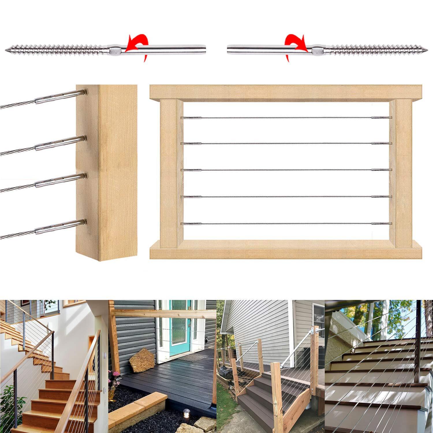 T316 Stainless Steel Lag Stud Hand Swage Left-Right Cable Railing for 3/16"Cable