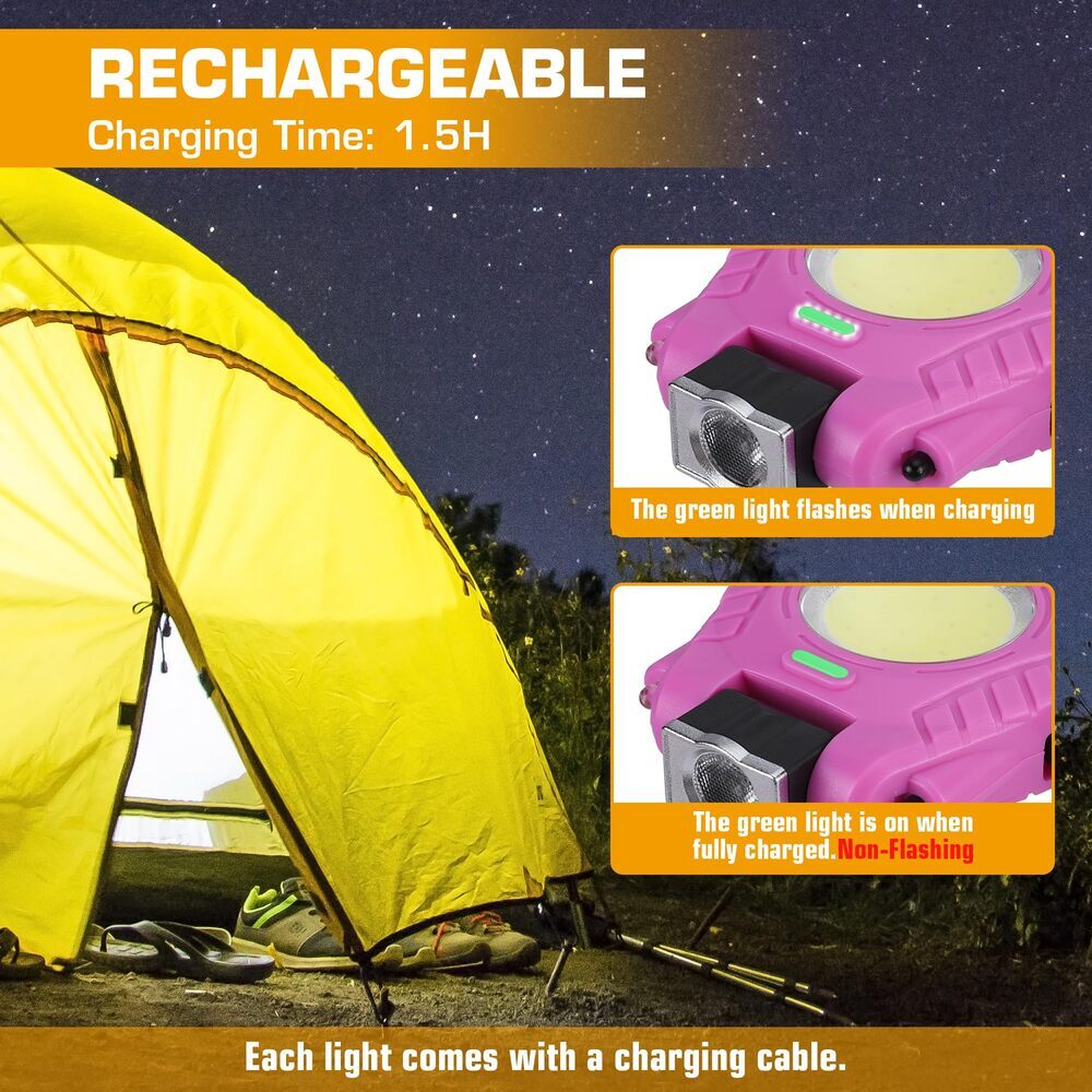 EverBrite Rechargeable Magnetic COB Keychain Work Light 6 Mode Flashlight 2 Pack