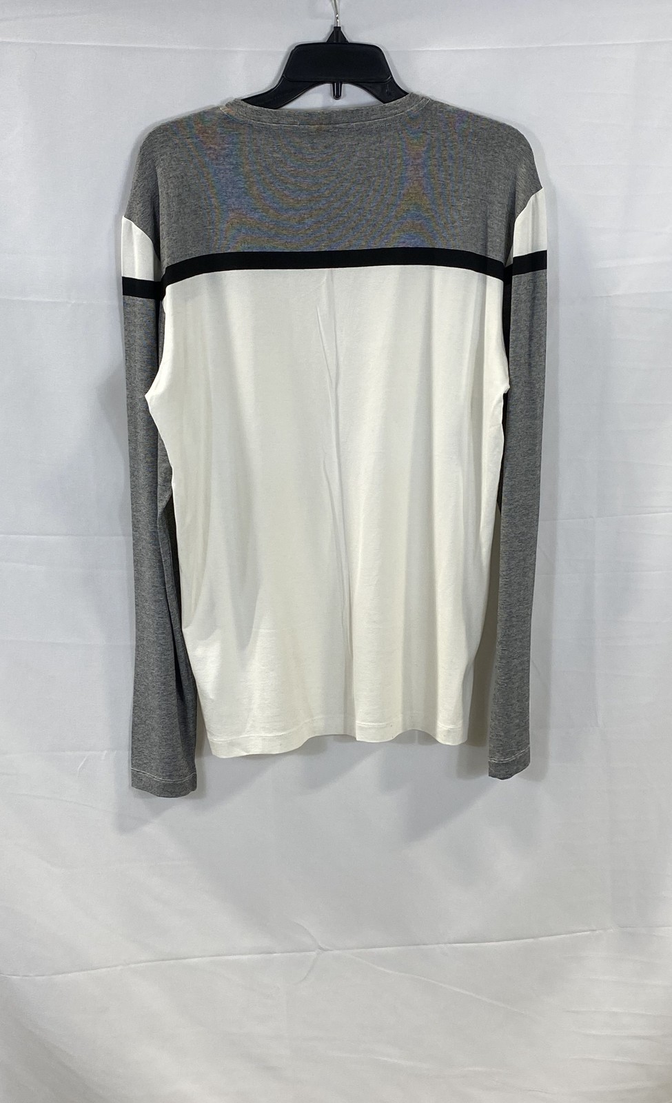 Armani Collezioni Men's Colorblock Long Sleeve Crewneck Shirt Gray White Size L