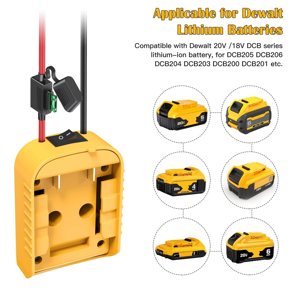 Power Wheels Adapter for Dewalt 20V Battery 1 Pack, Yellow