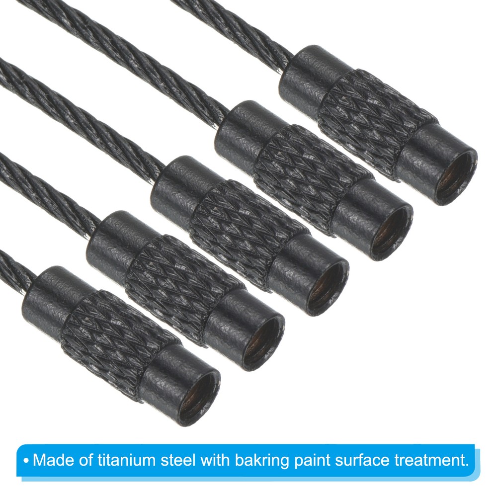 6 Inch Wire Keychain Cable, 5 Pack Titanium Steel Key Ring Loop, Black