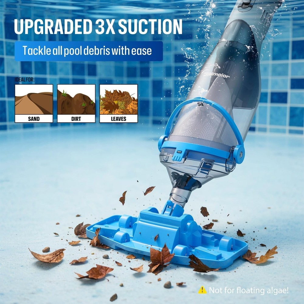 Cordless Handheld Pool Vacuum with Telescopic Pole 19 GPM Powerful Suction