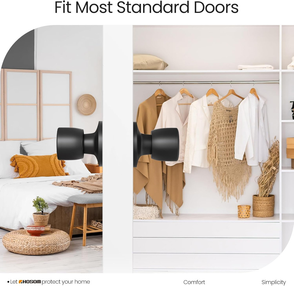 6 Pack Dummy Door Knobs，Matte Black Door Knobs Keyless Interior/Exterior Door Lo