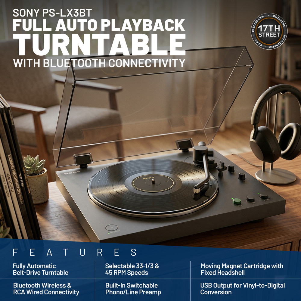 Sony PS-LX3BT Fully Automatic Turntable, Bookshelf Speaker, Cleaner Kit - Bundle