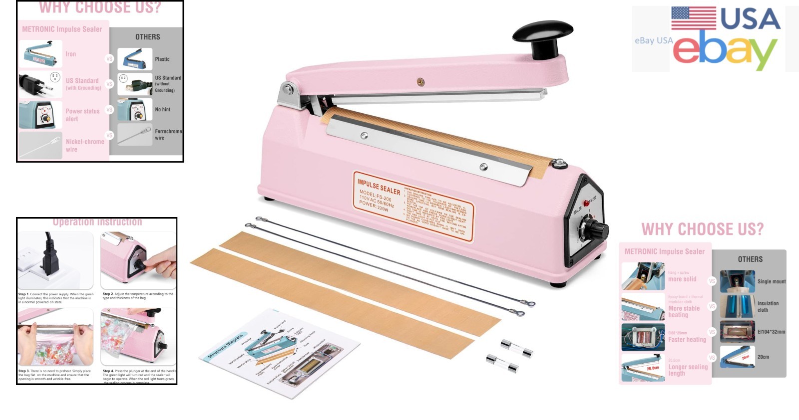 8 Inch Manual Heat Sealer for Plastic Bags with Adjustable Timer Settings