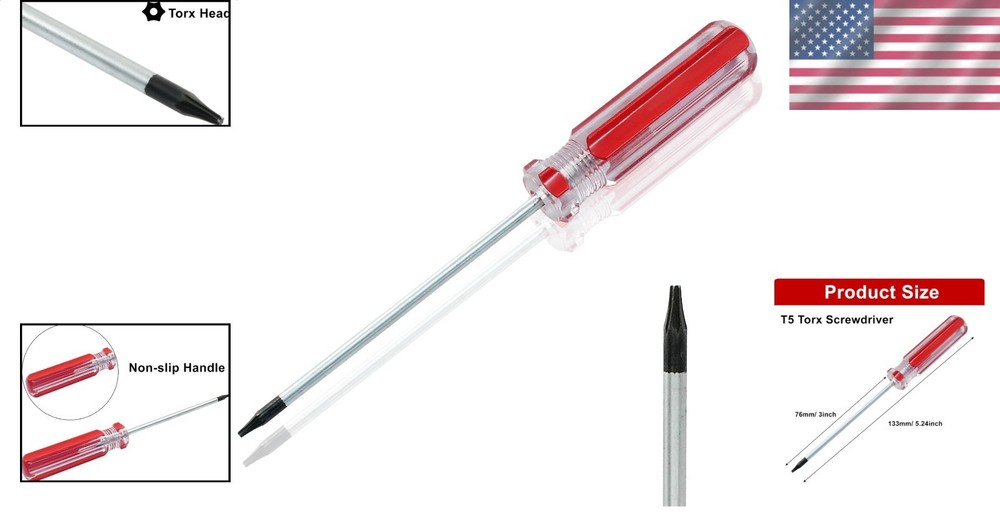 Durable T5 Torx Screwdriver with 75mm Magnetic Tip for Precision Electronics ...