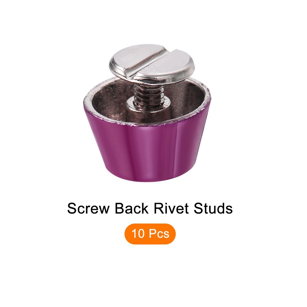 Screw Back Stud Spike (12x7mm) 10pcs, Flat Head Stud Rivets Purple