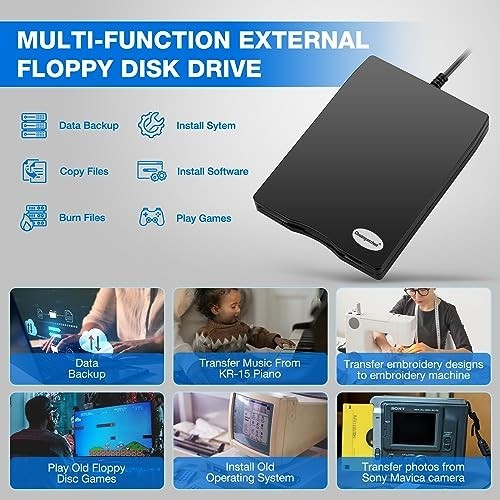 3.5" USB Floppy Disk Drive Reader for Windows 11/10/8/7/XP - External Storage So