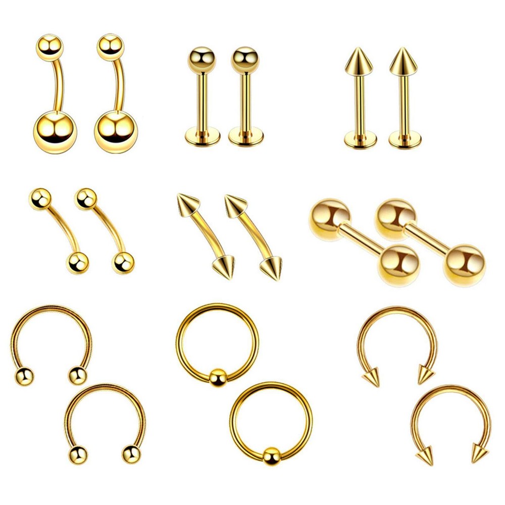 42Pcs Body Piercing Tools Kit Eyebrow Lip Ear Stud Belly Button Ring Needles Set