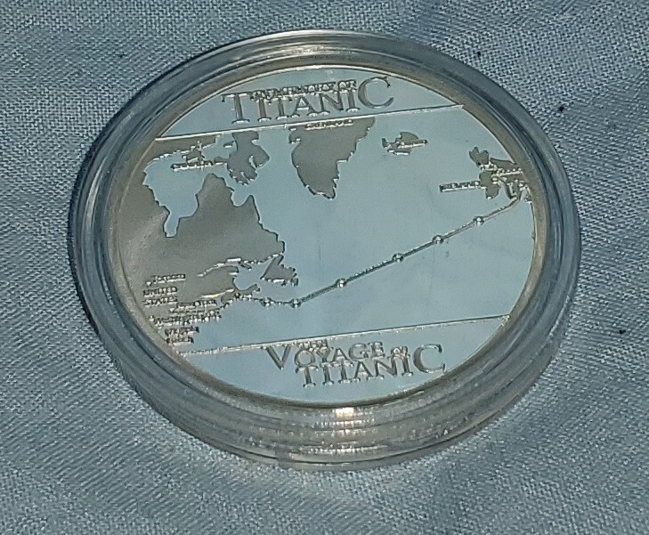 TITANIC Silver Map Coin Never Removed from Case Ocean Nautical Sinking RMS Old