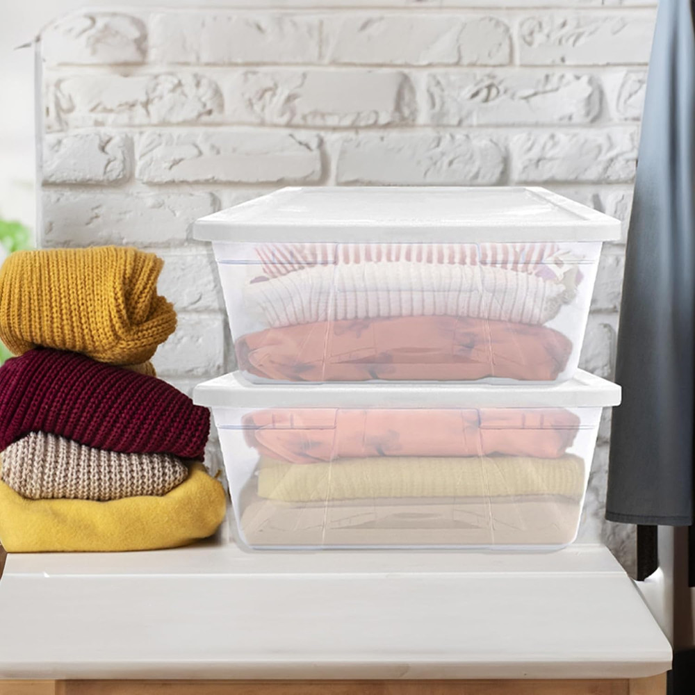 Large Clear Plastic Storage Bins with Lids, 41 Quart, 2-Pack, White