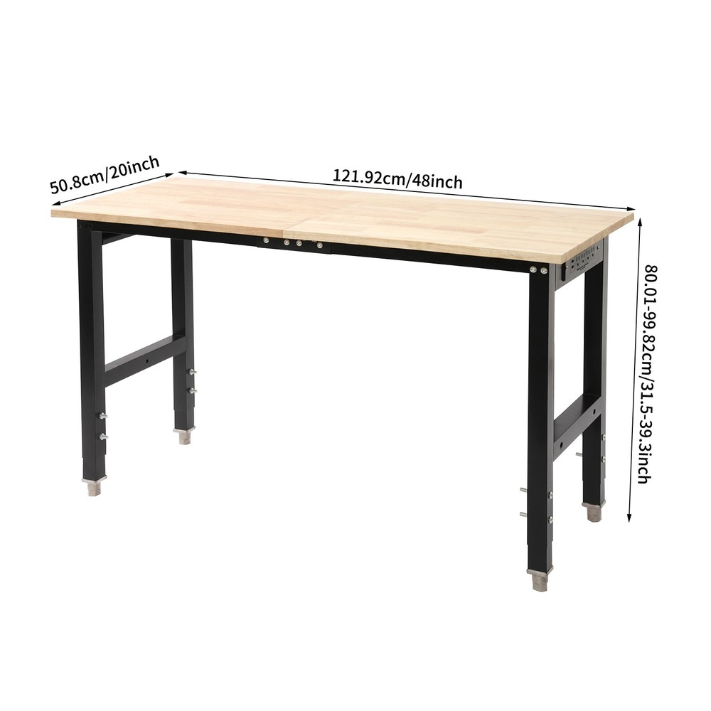Adjustable Height Workbench w/ Power Strip Working Table Heavy-Duty Work Desk