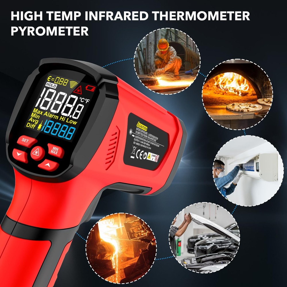 Thermometer Temperature , -40℉~3632℉, Non Digital Laser Thermometer Pyrometer...