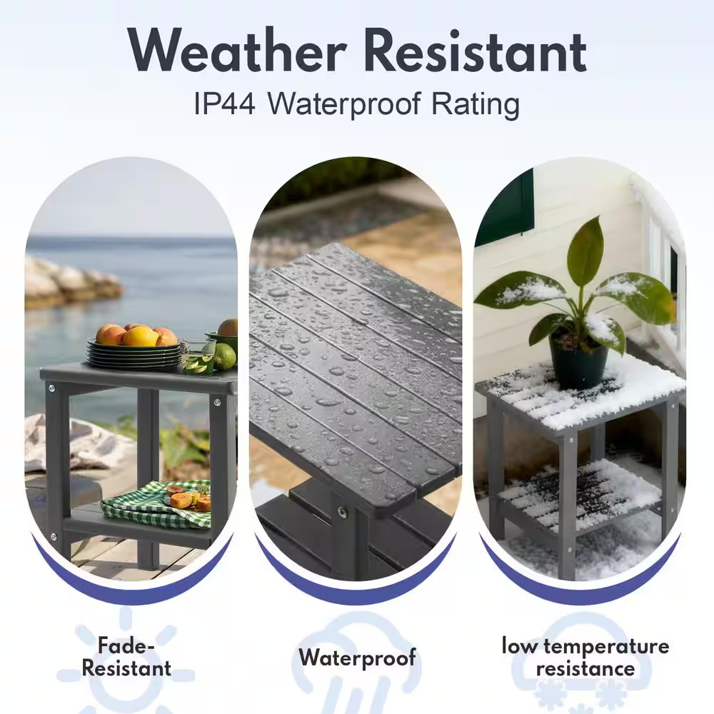 17 In. Grey Rectangular Patio Outdoor Side Table with Storage