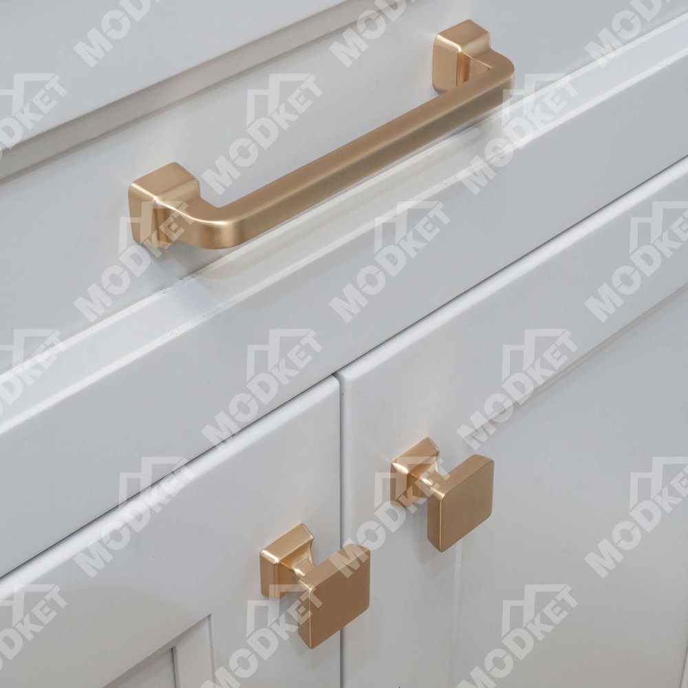 Square Brushed Champagne Gold Solid Cabinet Handles Pulls Knob Kitchen Bathroom
