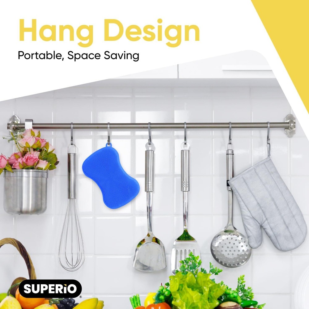 Silicone Heat Resistant Dishwasher Sponge, Non Scratch, Blue 3 pack