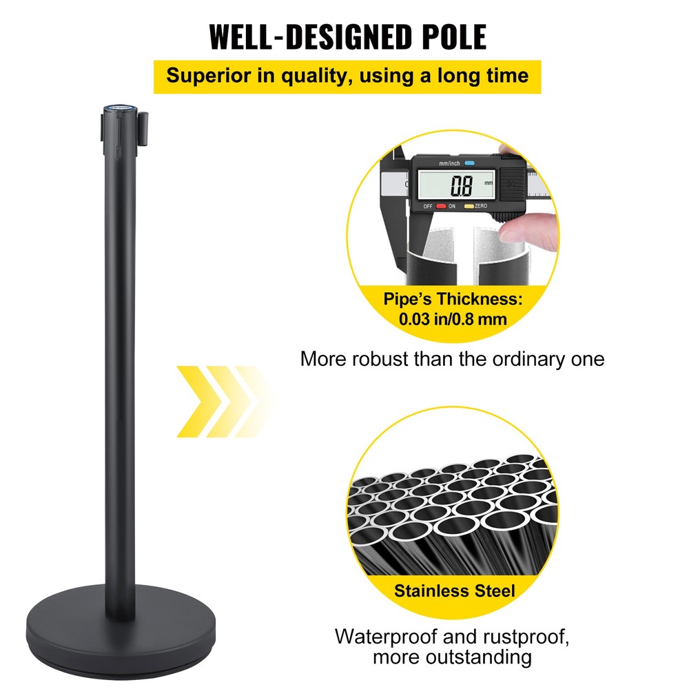 6Pack Crowd Control Barrier Queue Poles Black Retractable Belt Stanchion Posts