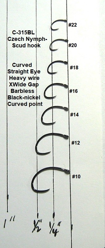 50 Czech Nymph/Scud Hooks-7 Sizes available-Barbless Blk-nkl C-315BL Competition