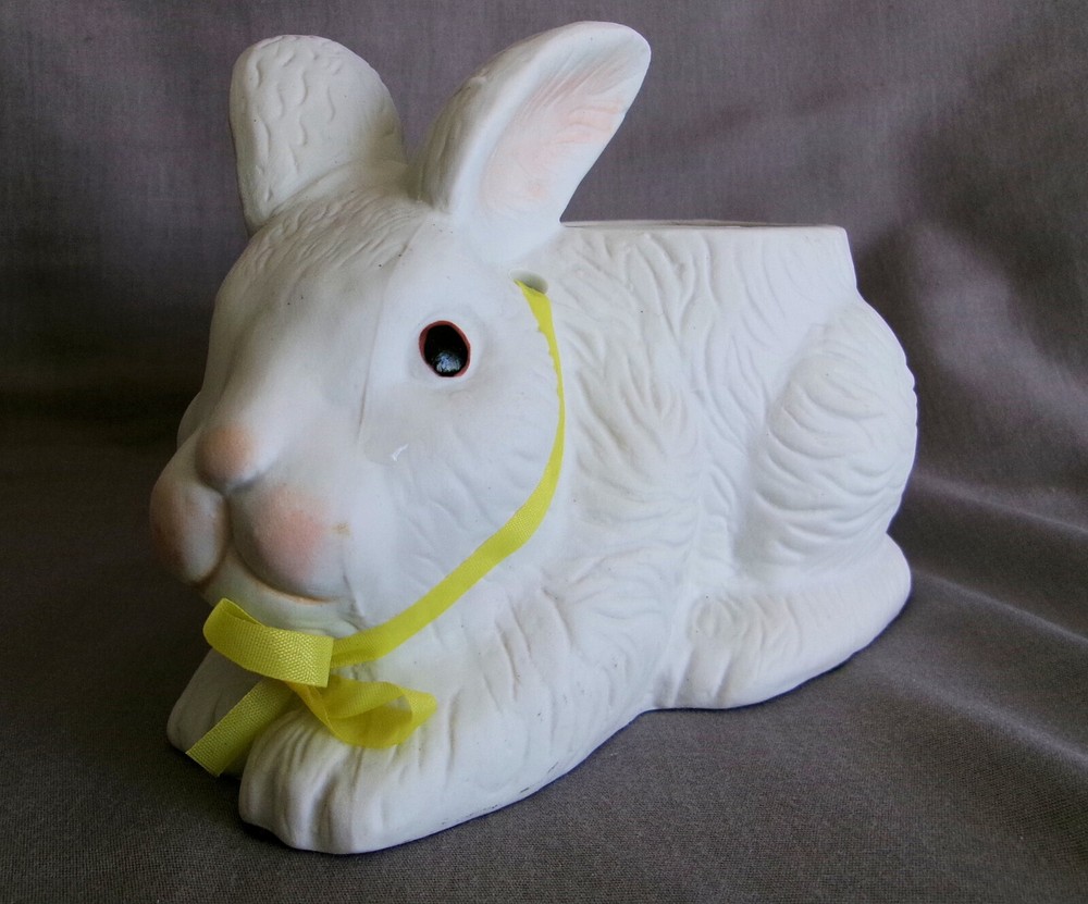 Rabbit Planters Ceramic Table Decor 7" & 8" Rabbits Set of 2