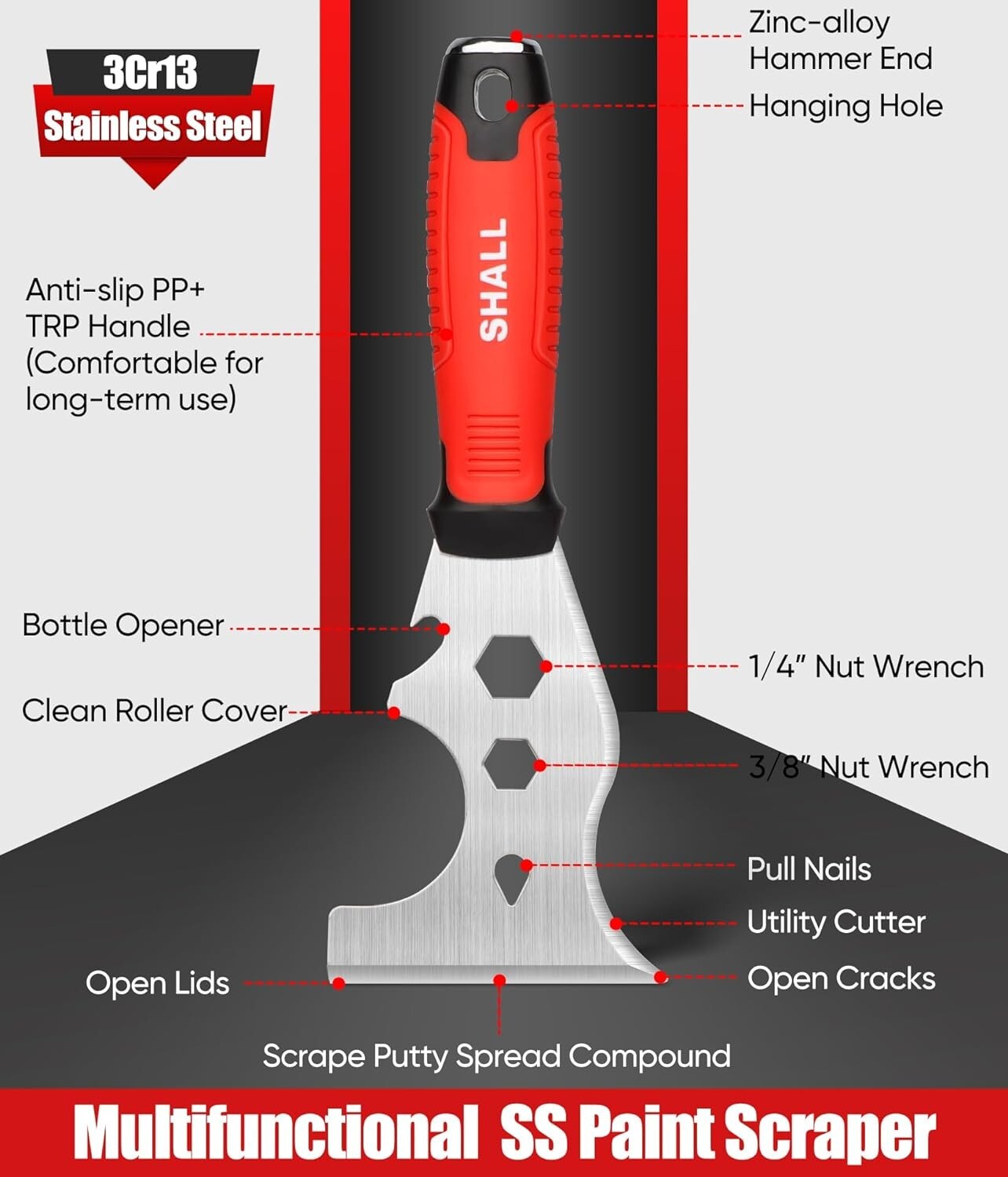 SHALL Drywall Knife Set, 7 Pcs Stainless Steel Drywall Hand Tool Kit