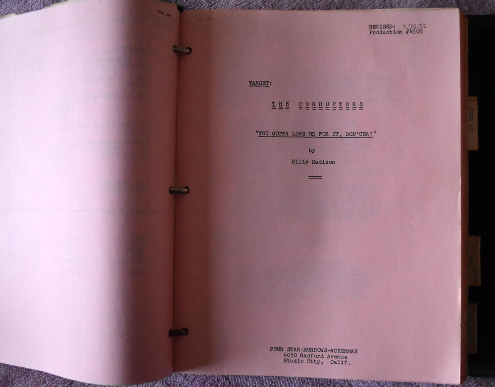 1961-2 " Target: The Corruptors " Original Screenplay Scripts.
