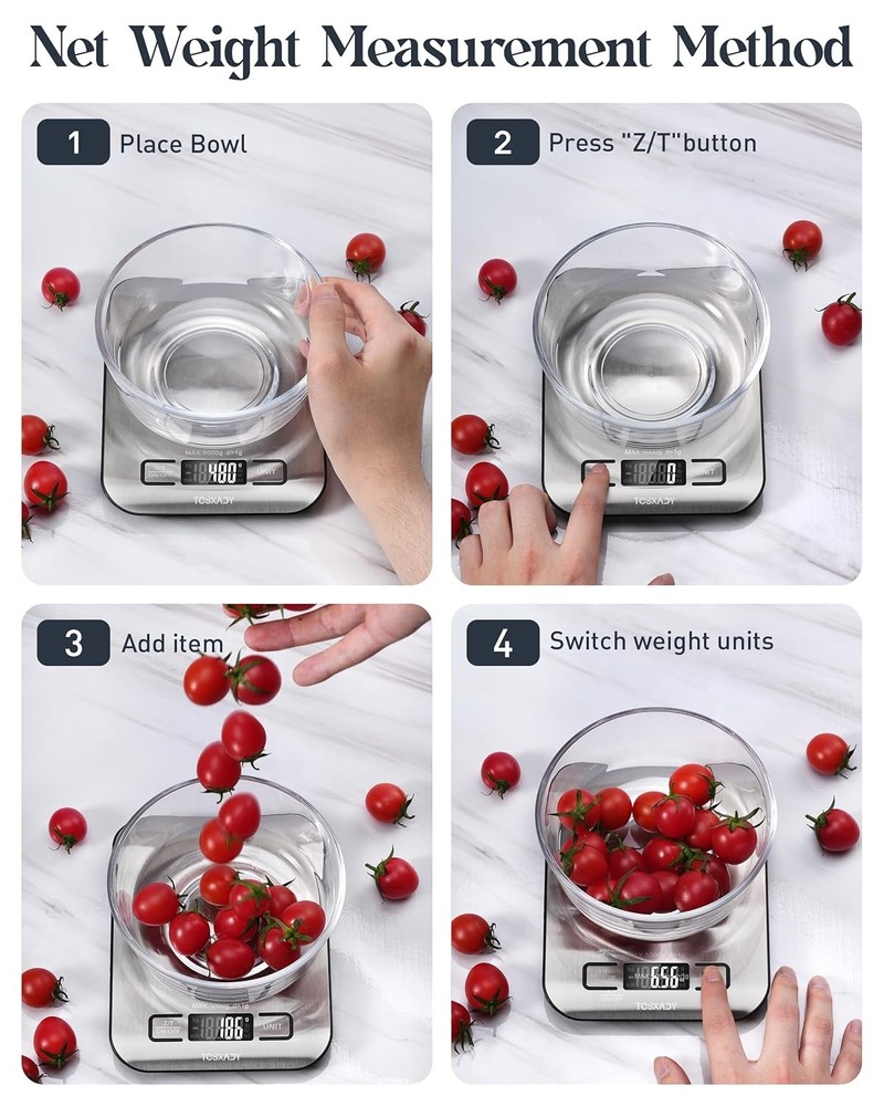 Compact 11lb Digital Food Scale with LCD Display & Tare Function, Stainless Stee