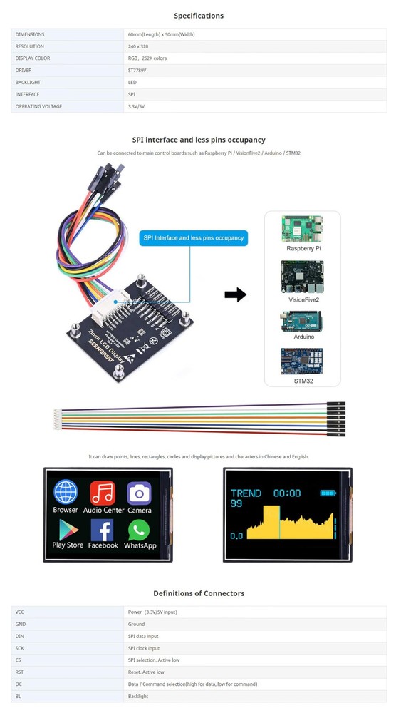 2 Inch LCD Display Module Raspberry Pi Arduino ST7789V IPS Screen 240x320