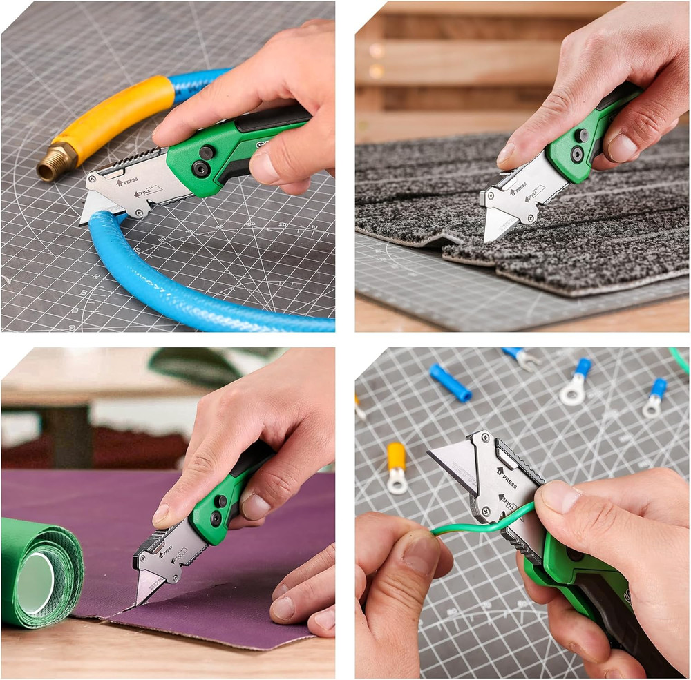 Folding Utility Knife with Additional Wire Cutter, Quick Change Box Cutter, Blad