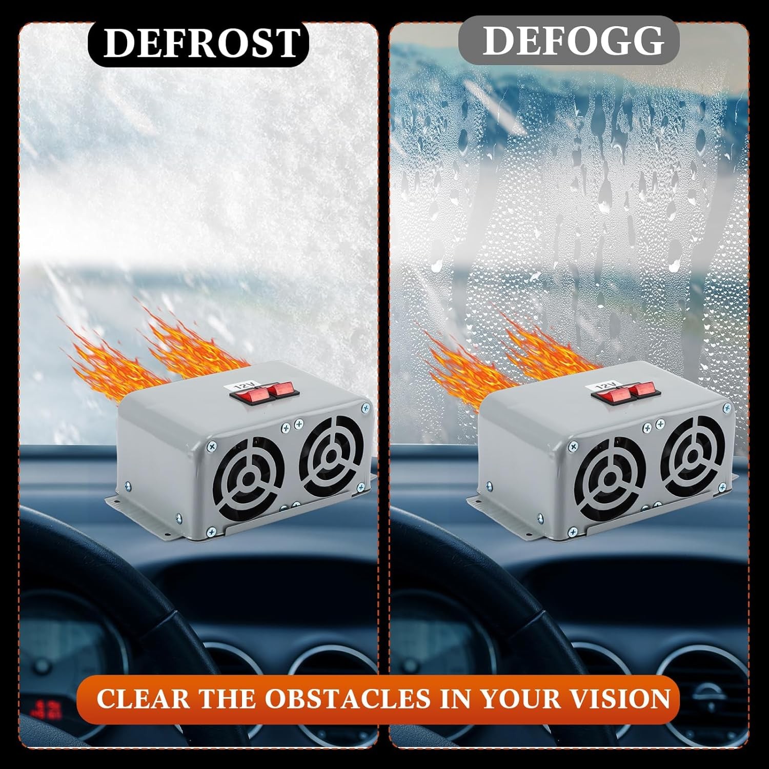 Interior Heater 12V 800W Dual Gear 3 Hole Compact Car Demister Winter Fast Heat