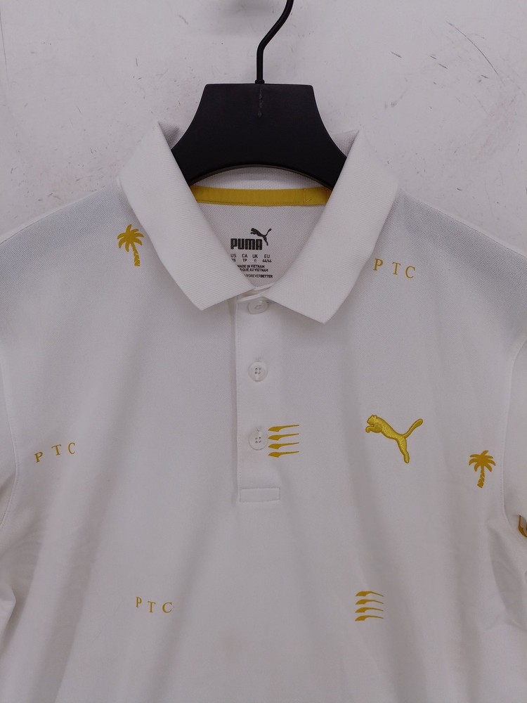 Puma Men's Polo XS White Graphic 100% Polyester Collared Basic