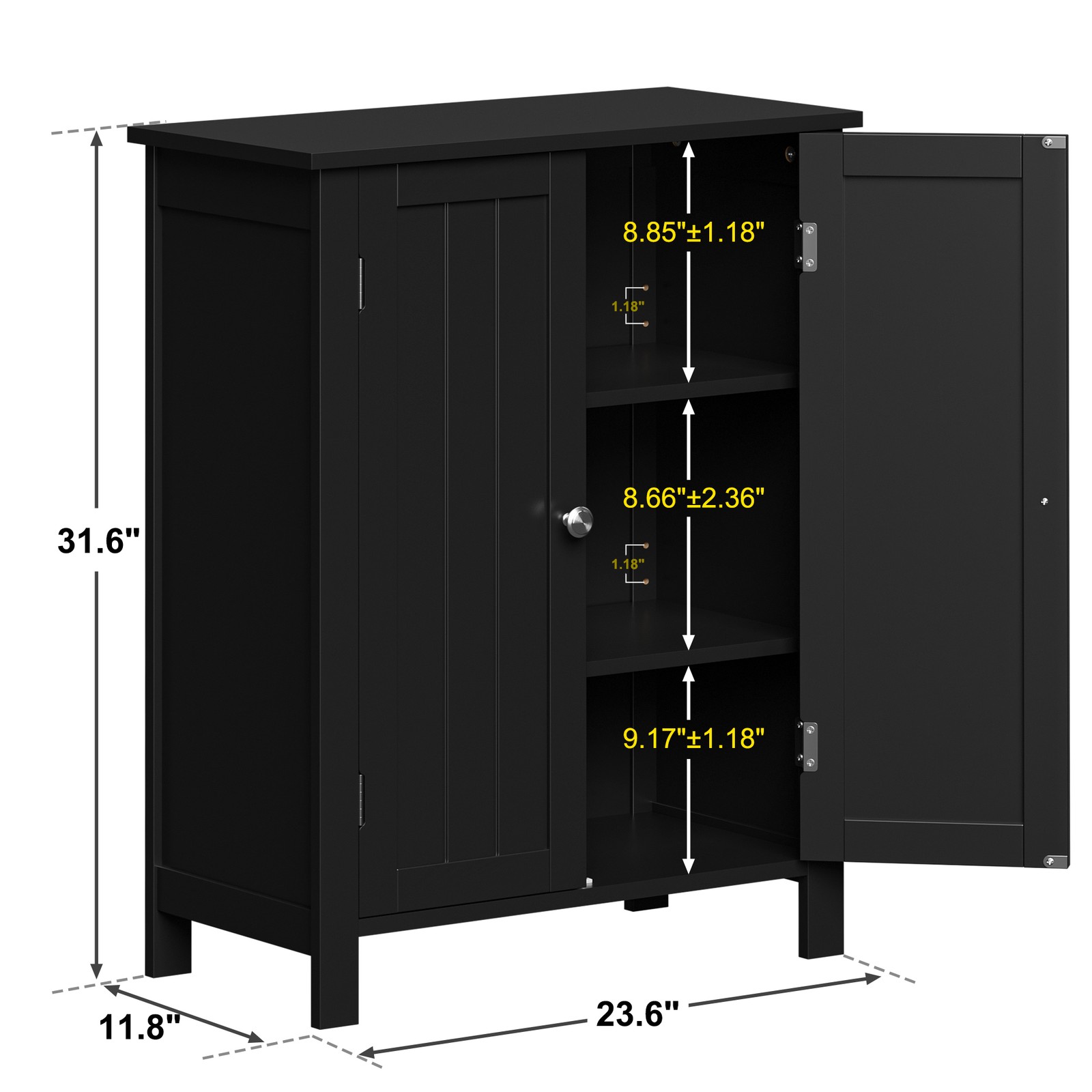 Bathroom Floor Storage Cabinet with Adjustable Shelf Double Door Organizer Black