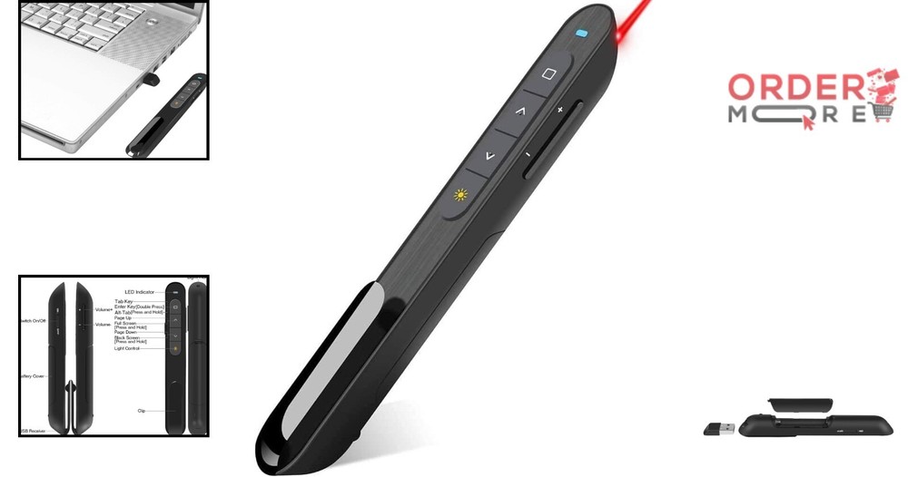 Wireless Presenter USB Clicker 100ft Range Volume Control Remote Pointer