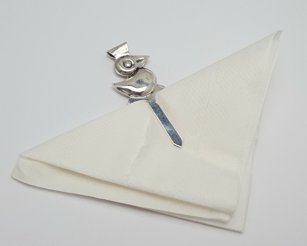 Genuine Solid Sterling Silver .925 Duck Napkin Holder 6 Piece Set - Nice!