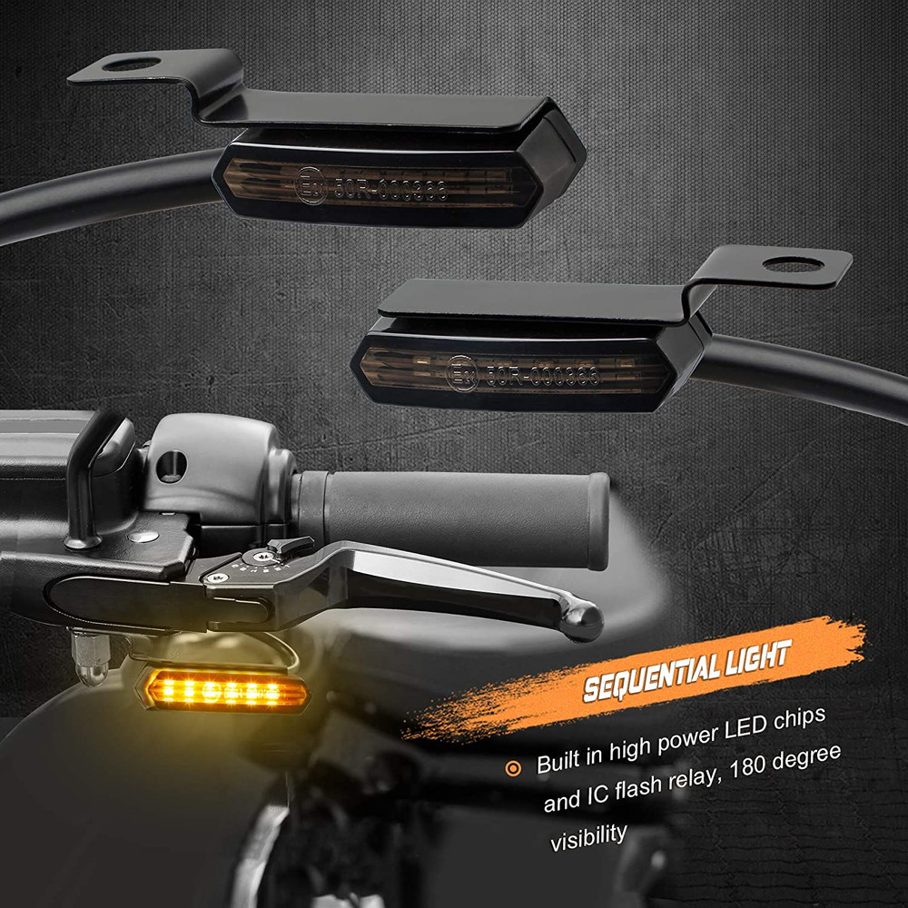 Motorcycle LED Handlebar Turn Signals Sequential Front Blinkers Running Lights