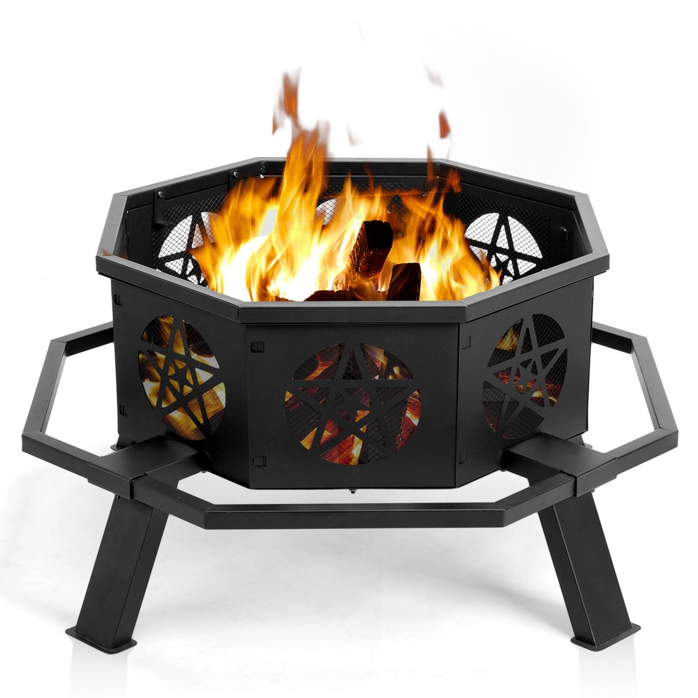 35"Octagonal Fire Pit Outdoor Fire Pit Wood Burning Firepit Bonfire Fire Pit