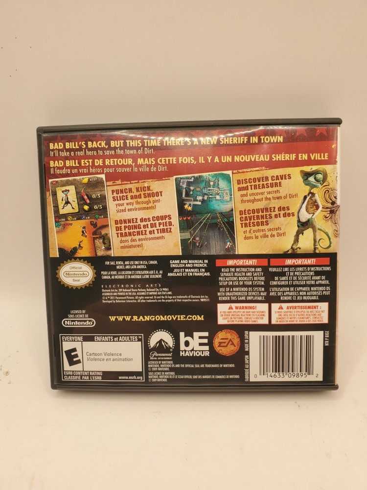 Rango (Nintendo DS, 2011) CASE ONLY Complete Insert And Manual.