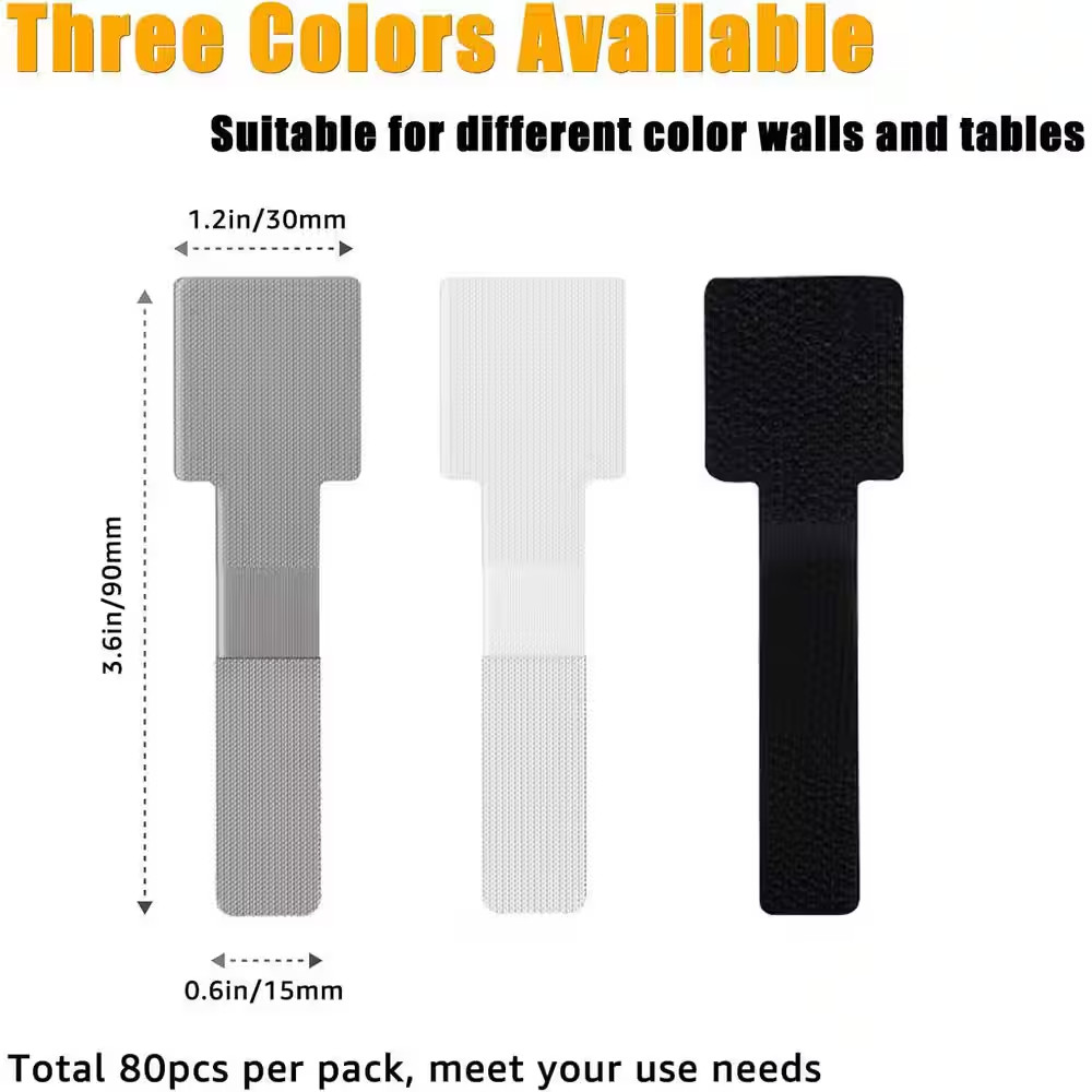 80PCS Hook and Loop Cable Straps Self Adhesive Reusable Wire Organizers Adjustab