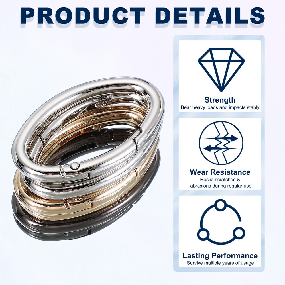 6 Pcs 47mm Oval Egg Shaped Spring Snap Keychain Clip for Purses Silver