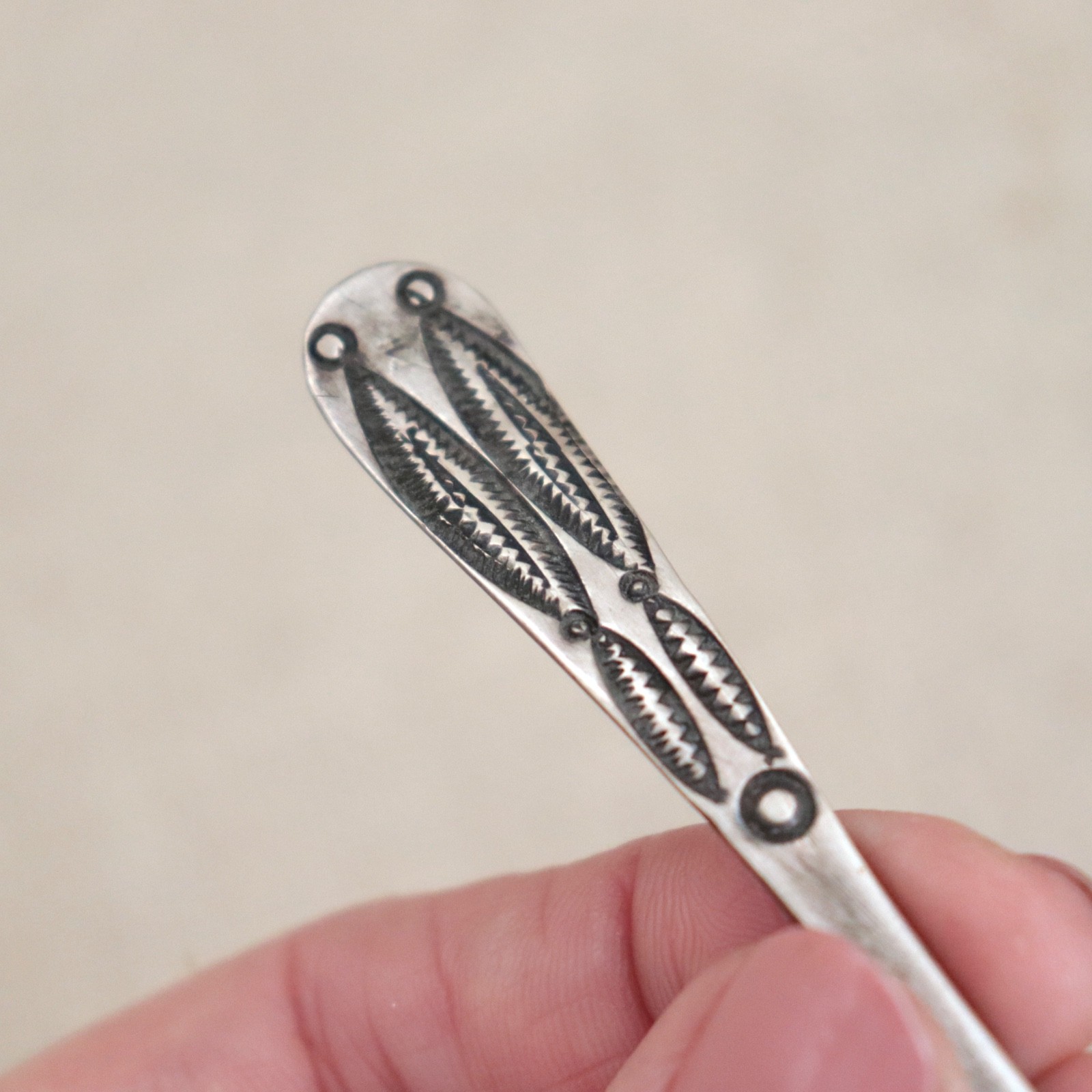 Early Navajo Ingot Silver Spoon 1900s Bench Stamped Handle Sterling Antique Vtg