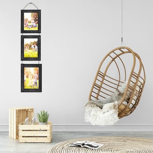 Wall Hanging Picture Frames Collage with 3 Opening Frames Black 4x6 Rustic Black