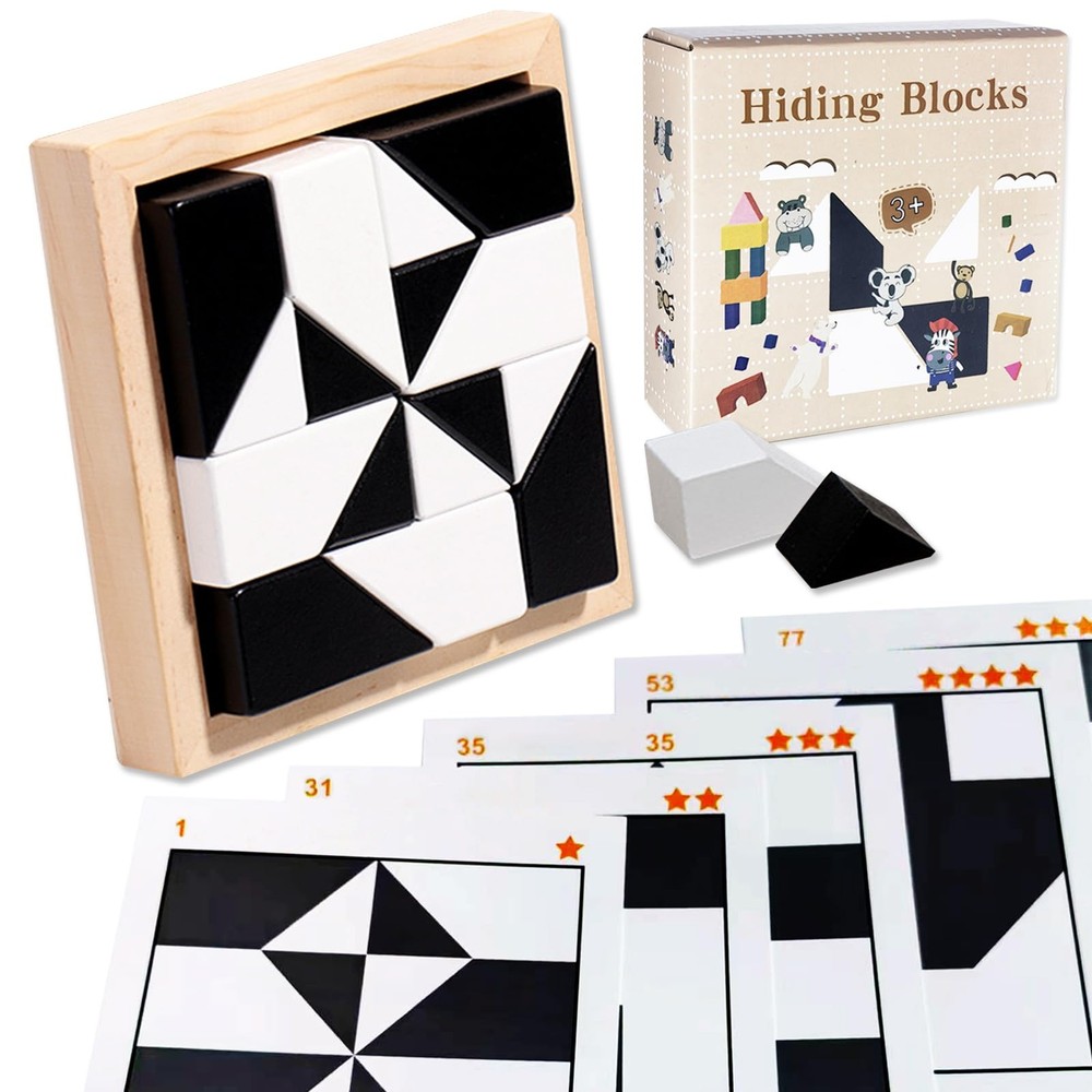 Block Puzzle, Plastic Cube Puzzle with Storage Tray Geometric Shape Pattern J...