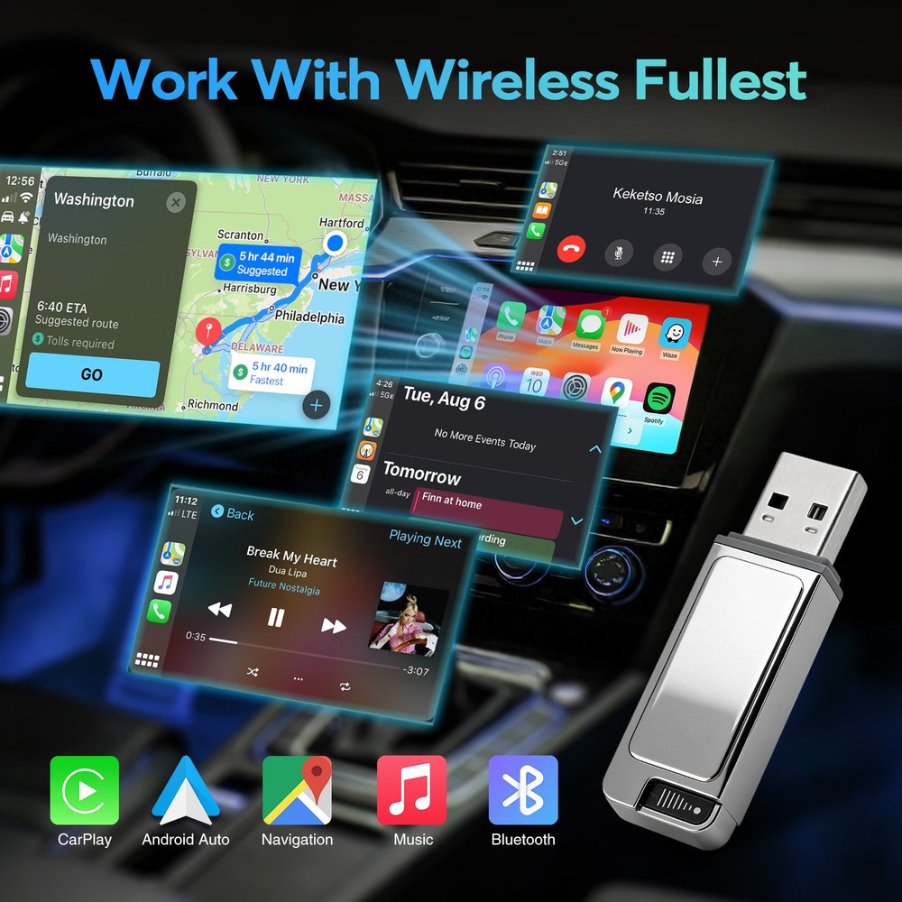 Andream Wireless CarPlay Adapter for Apple iPhone Multi-User Seamless Connection