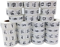 White Shoe Size Stickers Bulk Pack 1 Through 13