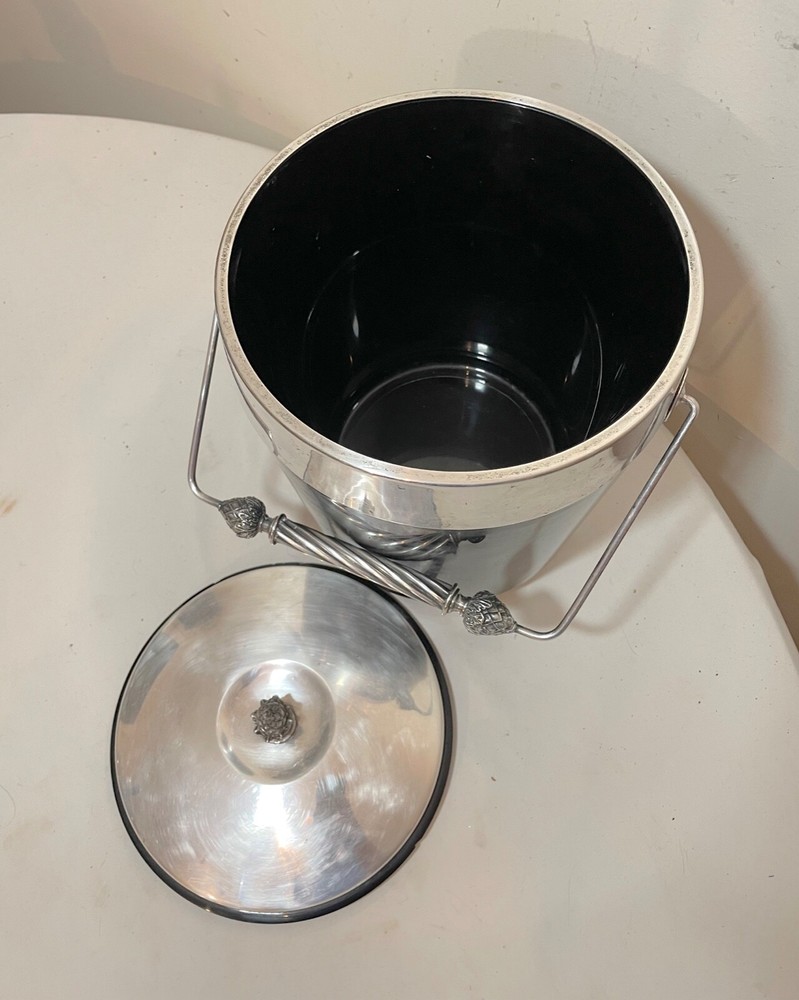 vintage ornate Reed and Barton silverplate black bakelite lidded ice bucket jar