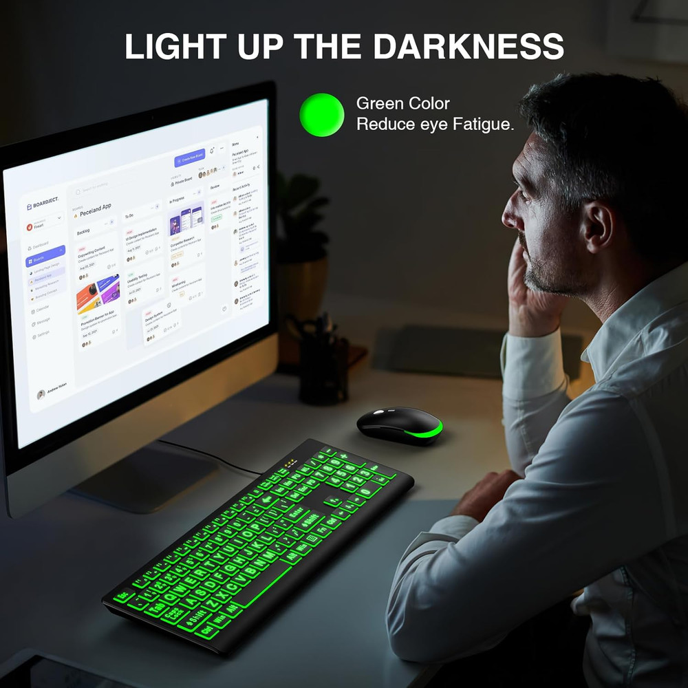 Large Print Backlit Keyboard, Wired USB Lighted Computer Keyboards with 7-Color