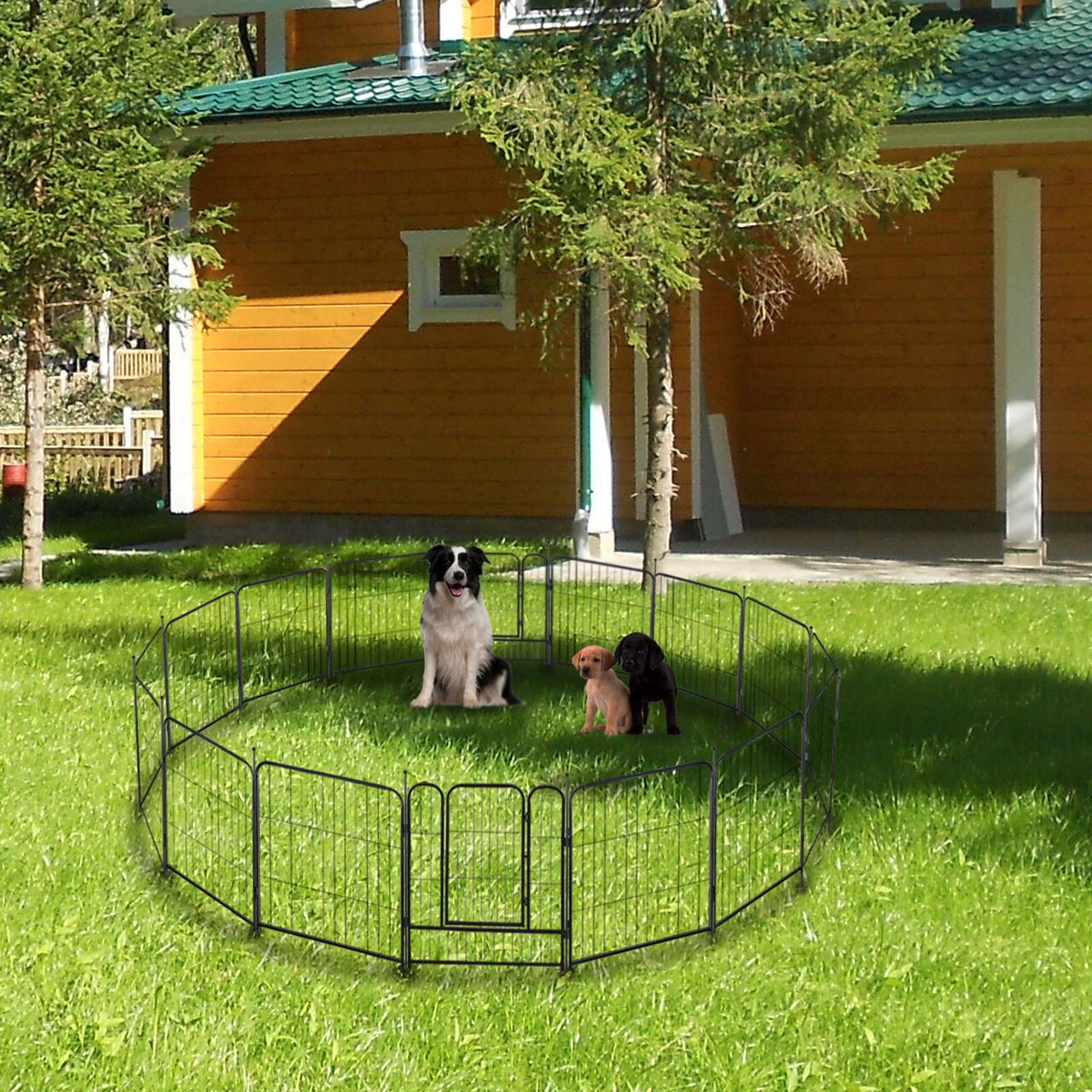 Dog Playpen 16 Panels Pet Fence Metal 24" Exercise Pen Puppy Playpen Out/Indoor