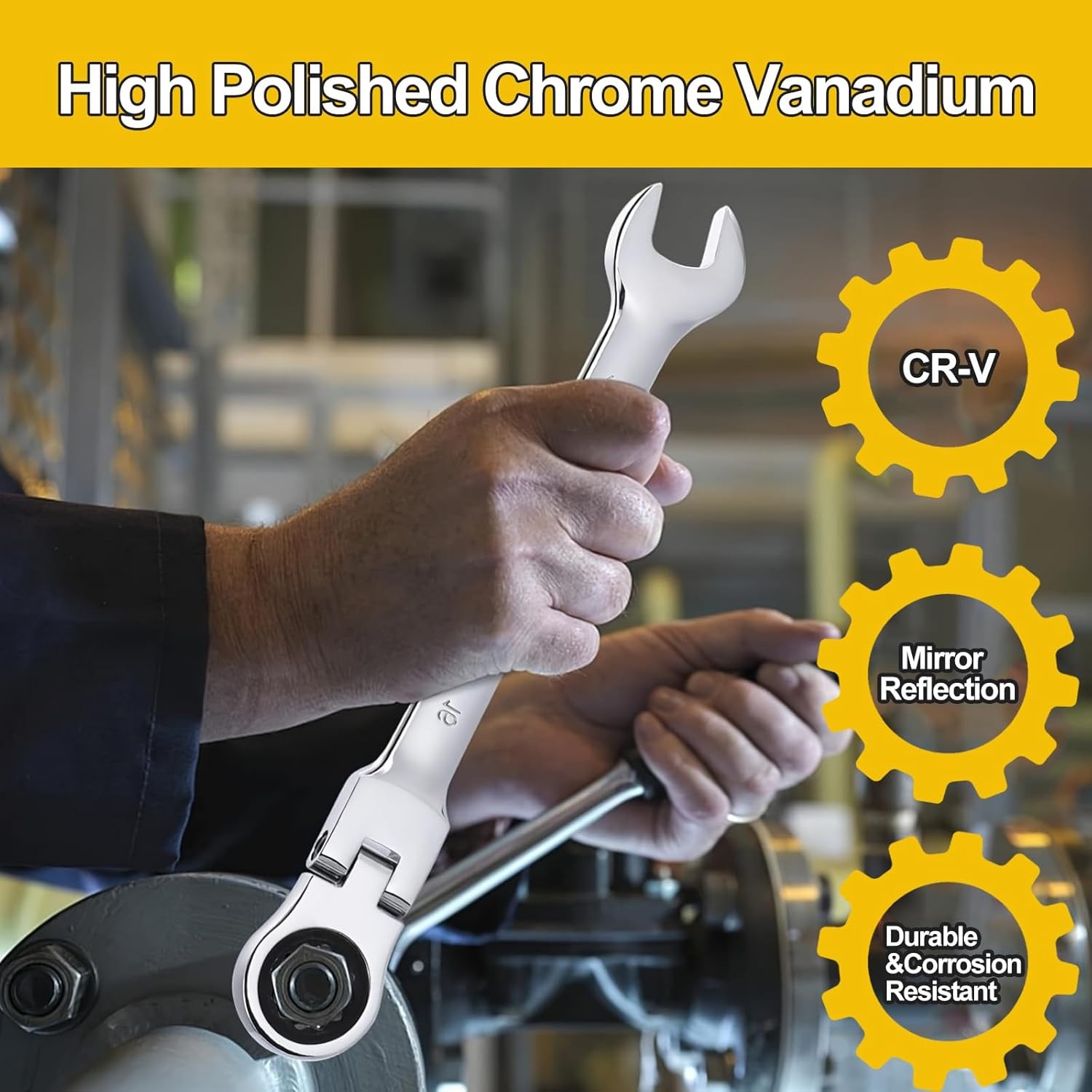 16PC 6-22mm Metric Flexible Head Ratcheting Wrench Combination Spanner Tool Set