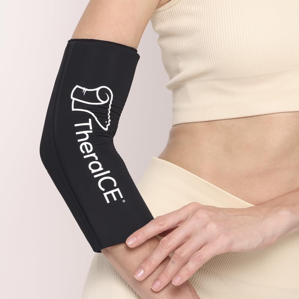 TheraICE Elbow Ice Pack Wrap Compression Sleeve for Small/Medium, Black