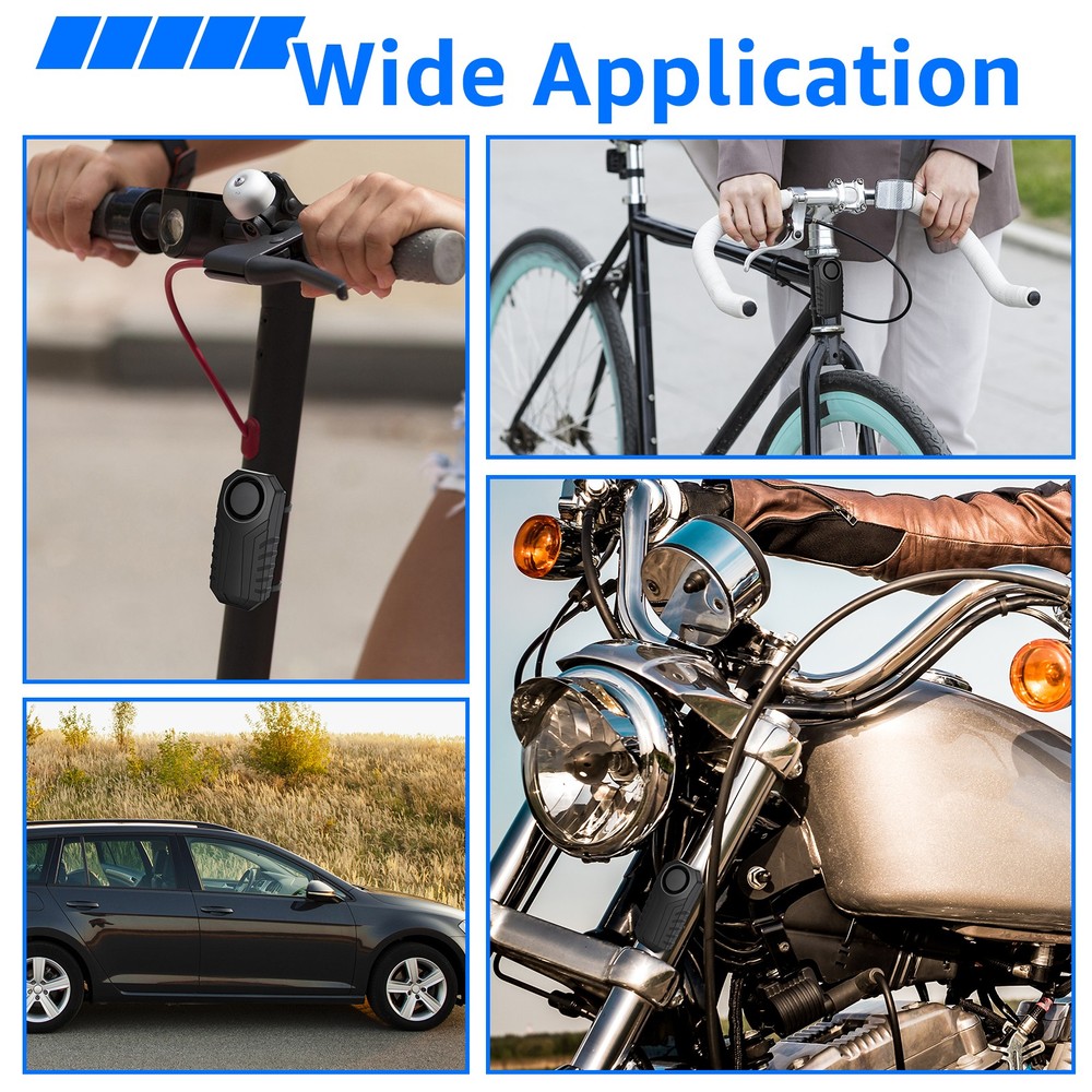 1× Security Alarm for Bikes/Ebikes 7-Level Sensitivity Waterproof Easy Install